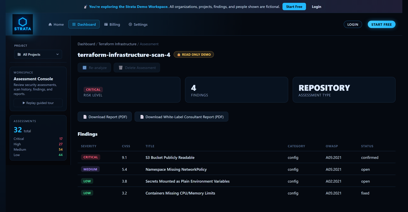 Executive Report in the Strata Demo Workspace